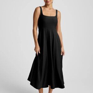 Beyond Yoga Featherweight At The Ready Square Neck Midi Dress Size Small